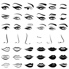 Fotobehang Set of human eyes, noses and lips © natareal