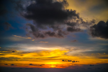 Fantastic view of the dark overcast sky. Dramatic and picturesque twilight scene