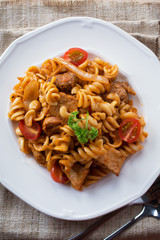 pasta Fusilli with sausage for meal.