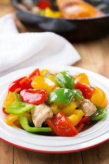 stir fried bell pepper with chicken in plate.