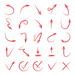 red hand drawn arrows and ticks