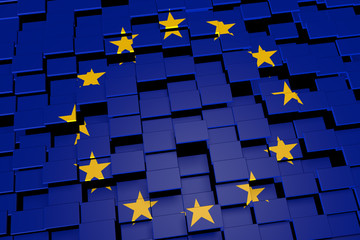 European Union flag background formed from digital mosaic tiles, 3D rendering