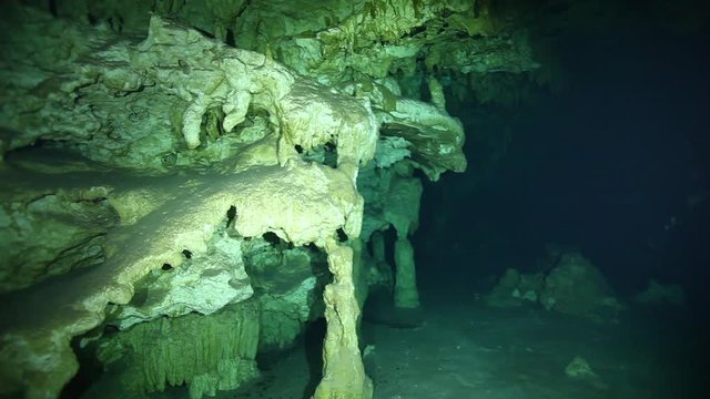 Cenote Dos Ojos cave system, underwater POV