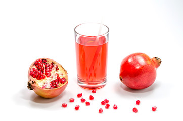 pomepranate juice in glass on white background.Isolated food and drink