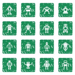 Robot icons set grunge