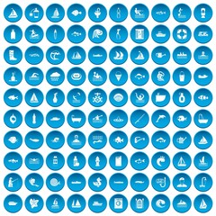 100 water icons set blue