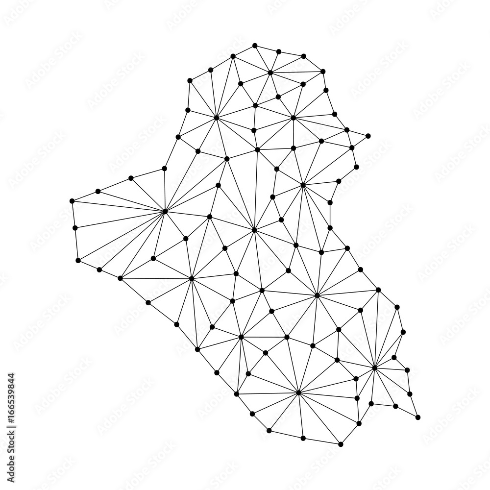 Poster iraq map of polygonal mosaic lines network, rays and dots vector illustration.