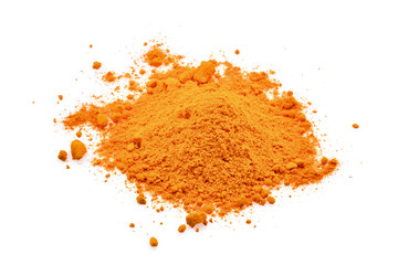 turmeric powder, tropical herbs isolated on white background