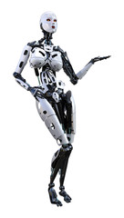 3D Rendering Female Robot on White
