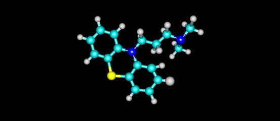 Chlorpromazine molecular structure isolated on black