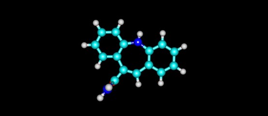 Carbamazepine molecular structure isolated on black