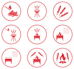 Grilled kebab icons set