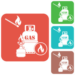 Camping stove with gas bottle icon vector