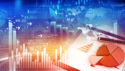 3d Business growth chart. Global financial charts on abstract business background