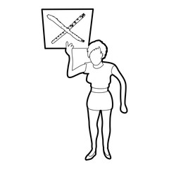 Woman protest with sign icon outline