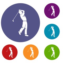 Golf player icons set