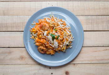 seafood pad thai on plate