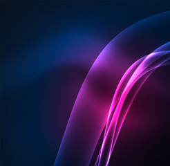 Energy lines, glowing waves in the dark, vector abstract background