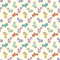 Seamless colorful pattern. Vector background with colored horses