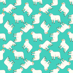Seamless colorful pattern. Vector background with white sheeps