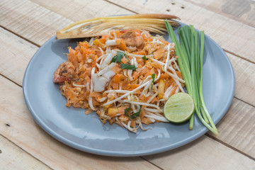 seafood pad thai on plate