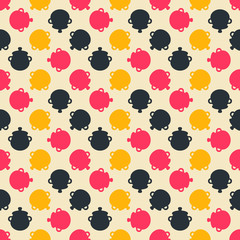 Seamless colorful pattern. Vector background with flat style pot