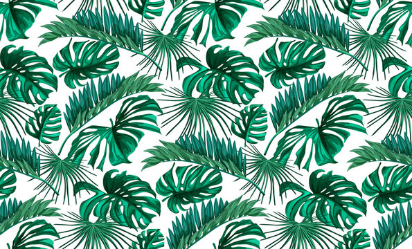 Vector tropical leaves seamless pattern