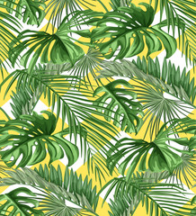 Vector tropical leaves seamless pattern