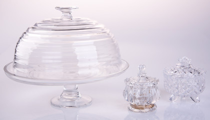 cake stand or glass cake tray on a backgeound.