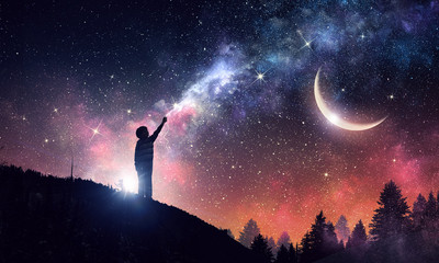 Stary clear night sky. Mixed media
