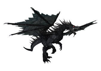 3D Rendering Black Dragon on White