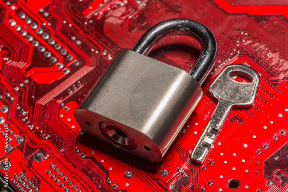 Poster padlock on a computer circuit board