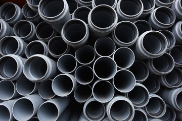 New gray plastic pipes for the sewage system