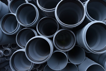 New gray plastic pipes for the sewage system