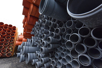 New gray plastic pipes for the sewage system