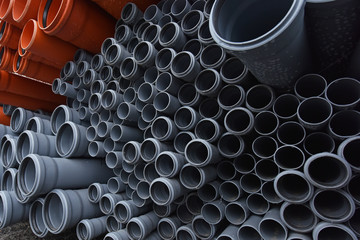 New gray plastic pipes for the sewage system