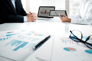 Young startups businessmen teamwork brainstorming meeting to discuss plan startup project.