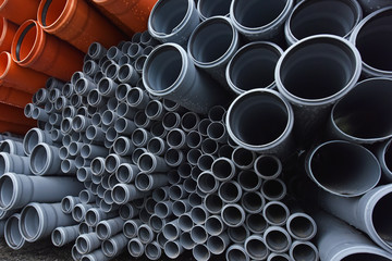 New gray plastic pipes for the sewage system