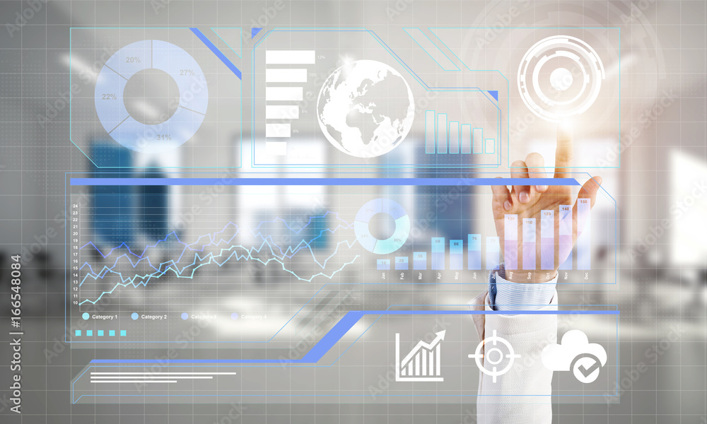 Aufkleber concept of using modern technologies for business globalization and networking