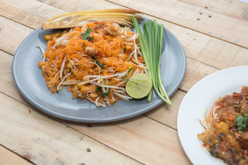 seafood pad thai on plate