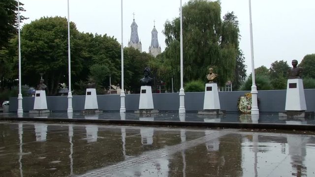 Memorial for Chilean heroes at Plaza de Armas de Castro on Chiloe Island, Chile