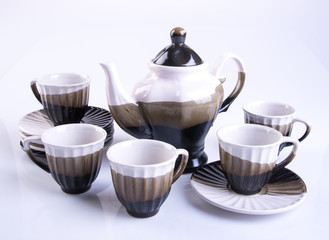 tea set or porcelain tea set on background.