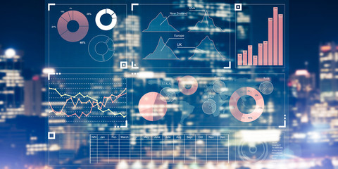 Financial consulting and analytics concept with infographs on sc