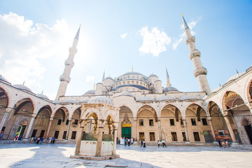 Fototapeta na wymiar Courtyard of Blue Mosque - Sultan Ahmed or Sultan Ahmet Mosque in Istanbul city.