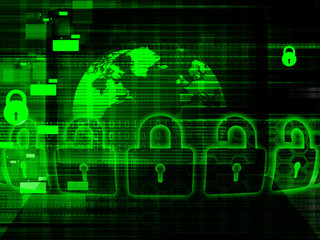 Global Cyber security concept. Pad lock on digital background. 3d illustration