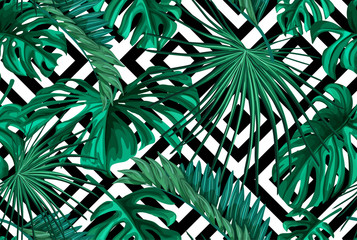 Vector tropical leaves seamless pattern