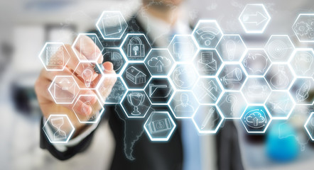 Businessman drawing multimedia hand-drawn interface