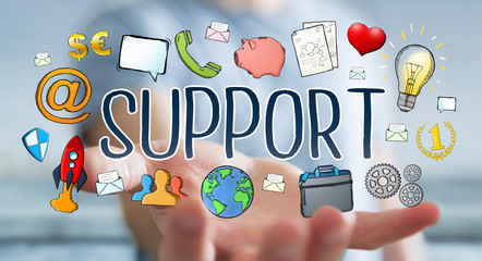 Businessman using hand-drawn support text presentation