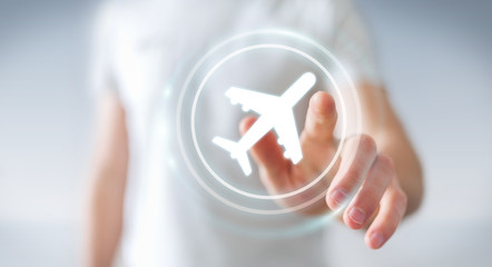 Businessman booking his flight with modern digital application 3D rendering
