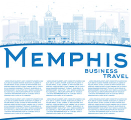 Obraz premium Outline Memphis Skyline with Blue Buildings and Copy Space.